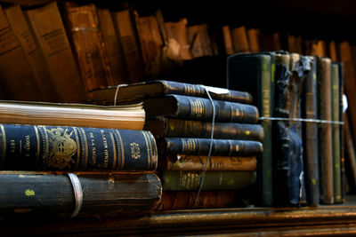 Close-up of books in shelf