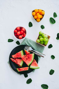 High angle view of food on white background