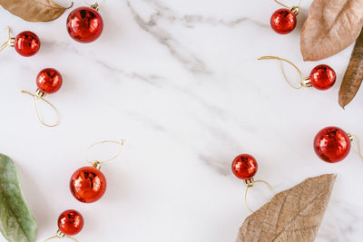 High angle view of christmas decoration on table
