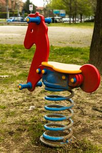 Close-up of toy on field at park