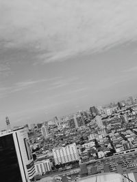 High angle view of buildings against sky