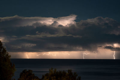 Scenic view of sea against storm clouds