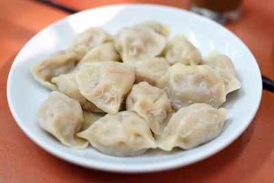 High angle view of dumplings in plate