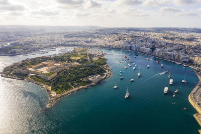 Malta, central region, sliema, aerial view of manoel island and surrounding city