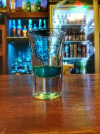 Close-up of beer in glass on table