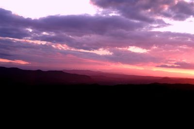 Scenic view of silhouette mountains against sky during sunset