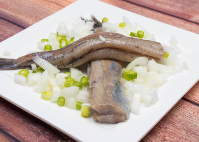 High angle view of meal served in plate