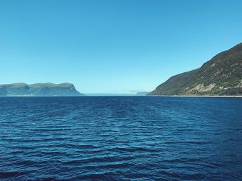 Scenic view of sea against clear blue sky