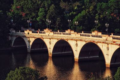 Arch bridge over river in city