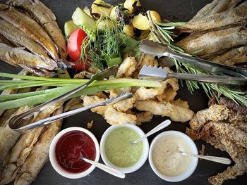 High angle view of food on table