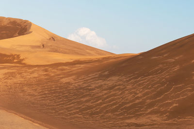 View from nature and landscapes of dasht e lut or sahara desert after the rain with wet sand dunes