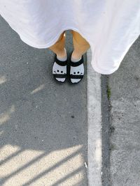 Low section of woman standing on road
