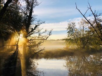 Scenic view of lake against sky during sunset