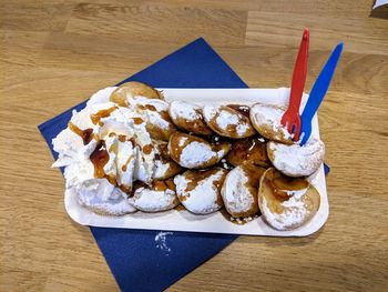 High angle view of ice cream on table