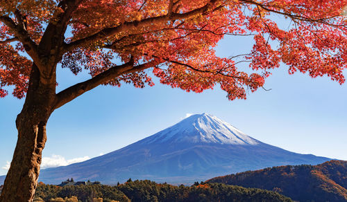 Scenic view of snow covered mountains against sky