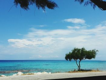 Scenic view of beach against cloudy sky