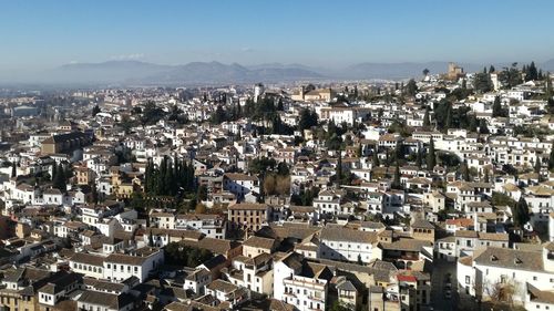 High angle shot of townscape against sky