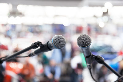 Close-up of microphones during event