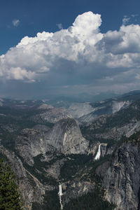 High angle view of yosemite waterfall landscape against sky