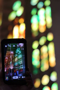Close-up of illuminated smart phone at night