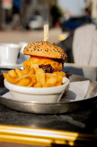 Close-up of food in plate on table