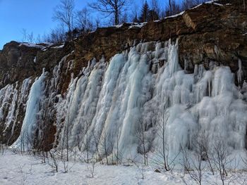 Scenic view of snow covered land against sky