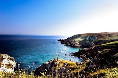 Scenic view of sea against clear sky