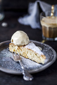 Close-up of ice cream in plate on table