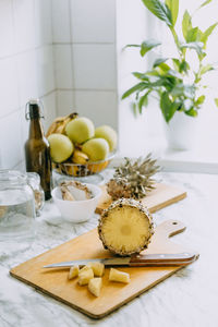 Fermented pineapple kombucha drink tepache. cooking process of homemade probiotic 