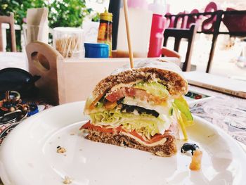 Close-up of breakfast served on table in restaurant