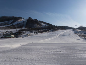 Panoramic view of ski slopes at alpensia ski resort, pyeongchang, south korea