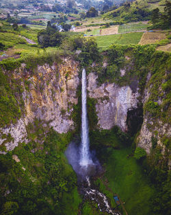 Scenic aerial view of sipiso piso waterfall