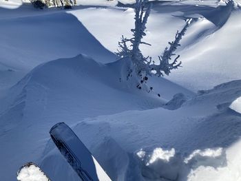 Scenic view of snow covered mountains