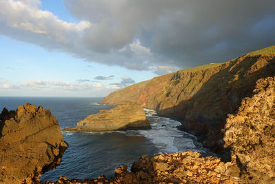 Scenic view of sea and rocks against sky