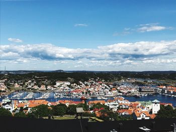 High angle shot of townscape against sky