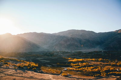 Scenic view of mountains against clear sky