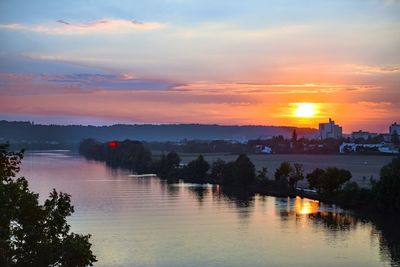 Scenic view of river against sky during sunset