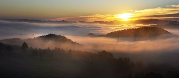 Scenic view of landscape against sky during sunset