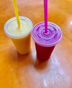 High angle view of drink on table