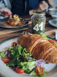 Close-up of breakfast served on table