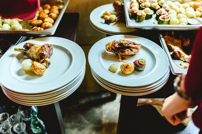 High angle view of food on table