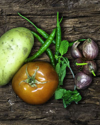 High angle view of fruits on table