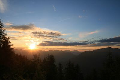 Scenic view of silhouette mountains against sky at sunset