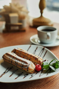 Close-up of dessert in plate on table