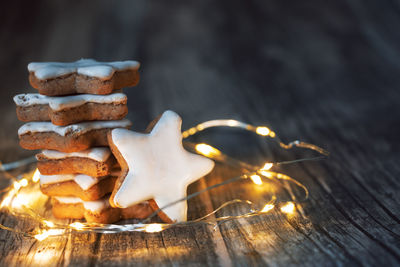 Close-up of cookies on table