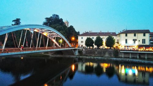 Bridge over river with buildings in background