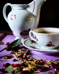 Close-up of tea cup on table