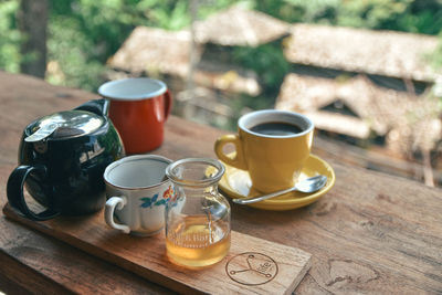 Close-up of coffee cup on table