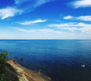 Scenic view of sea against cloudy sky