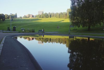 Scenic view of lake against clear sky